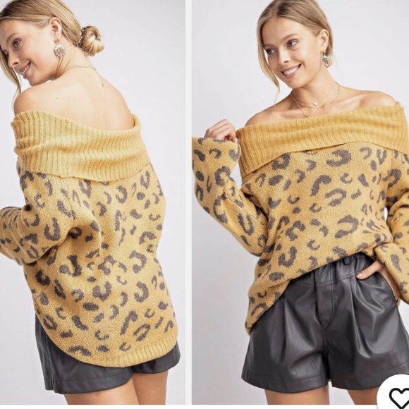 easel Sweaters - Easel Shawl Neck Sweater Gold Size
S Off the Shoulder Leopard Print
Cozy, medium